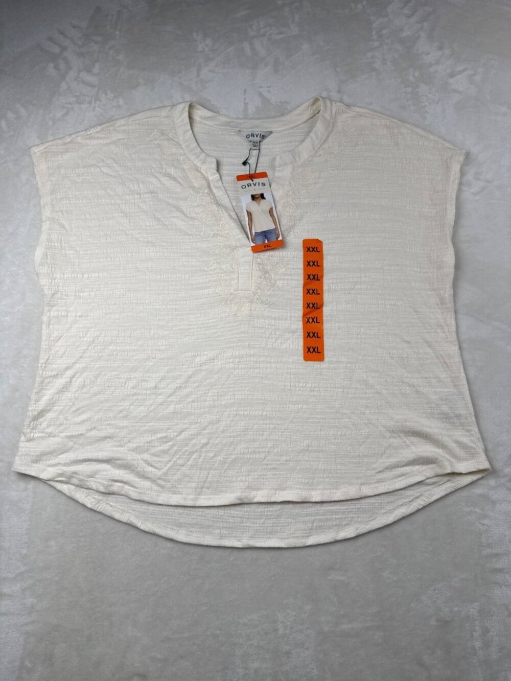 Orvis Cream Embroidered Womens Short Sleeve Top XXL New With Tags